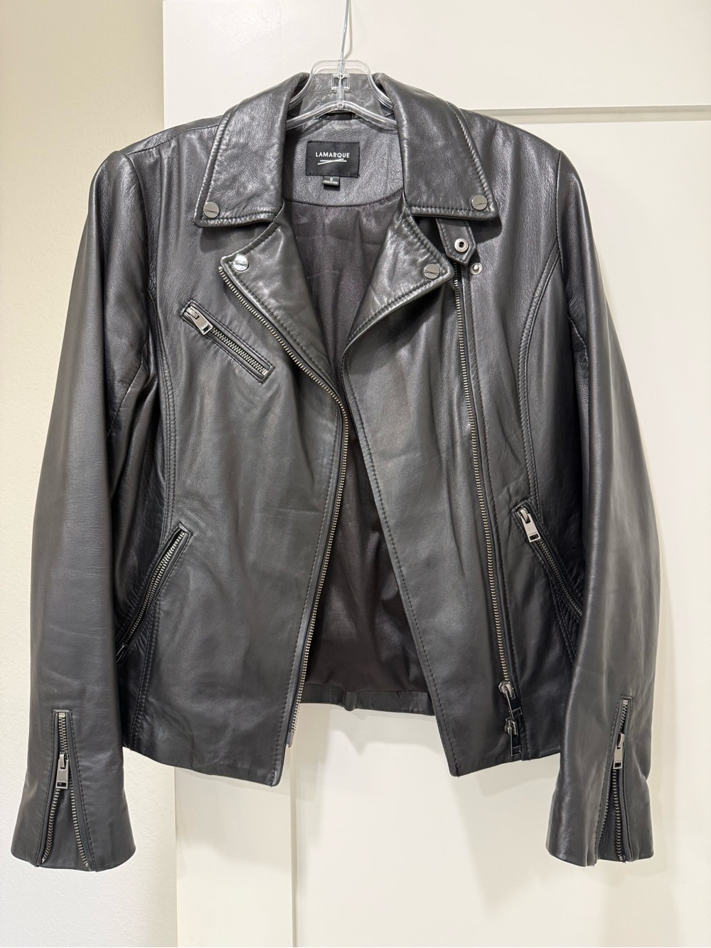 Lamarque Black Leather Asymmetrical Moto Jacket